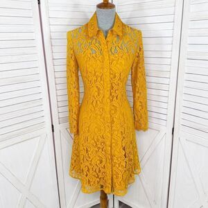 Nanette Lepore Lace Fit Flare Shirt Dress Dark Yellow 6